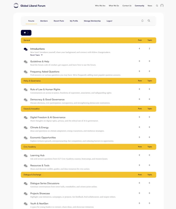 Screenshot of Global Liberal Forum Community